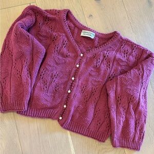 Absolutely Cotton Wine Colored Cropped Cable Knit Sweater